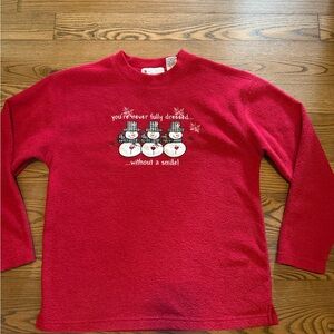 Cozy Red Women's Fleece with Snowman Design